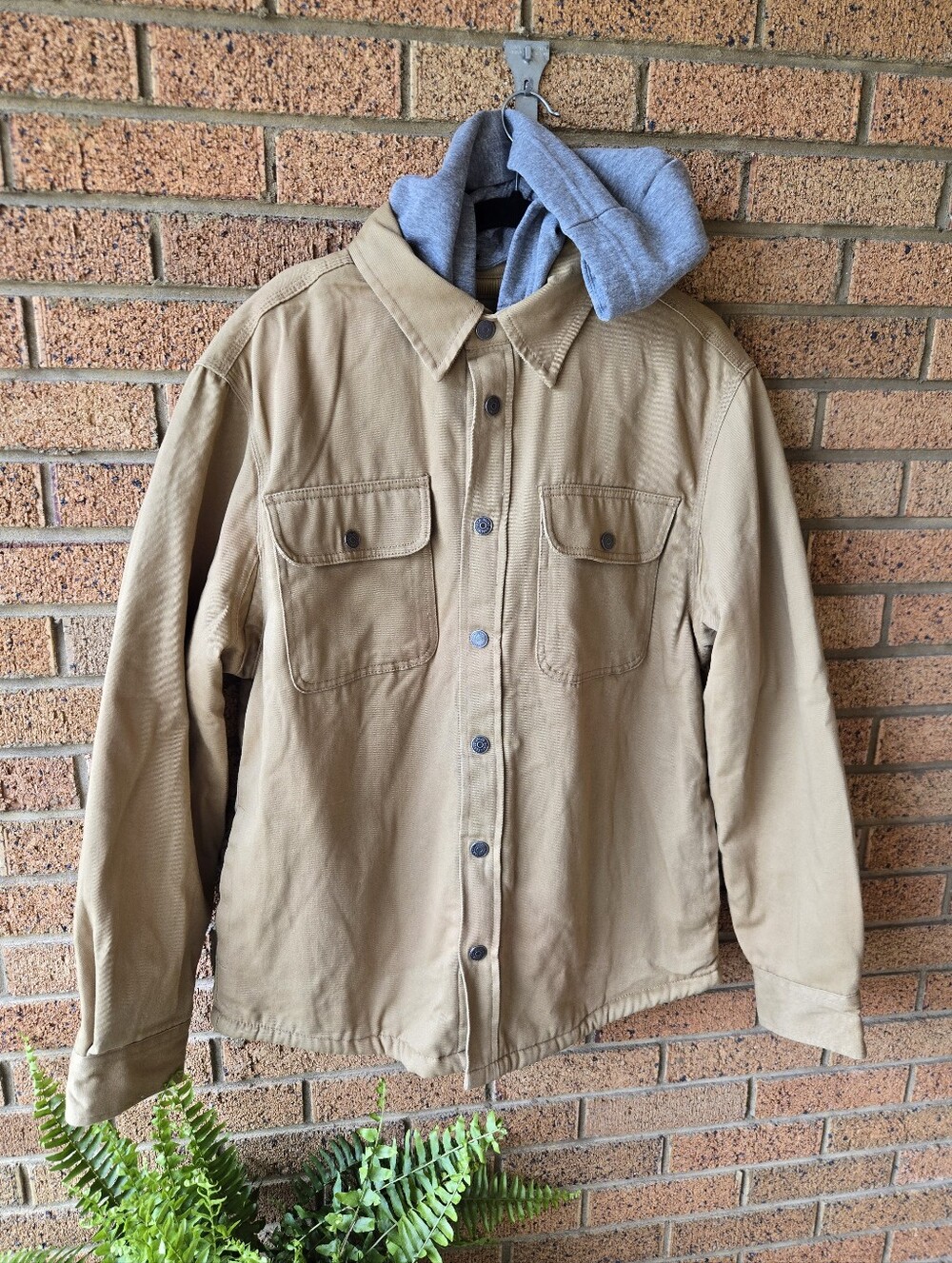 JACHS New York Sherpa-Lined Corduroy Trim  Shacket Canvas Jacket Tan L